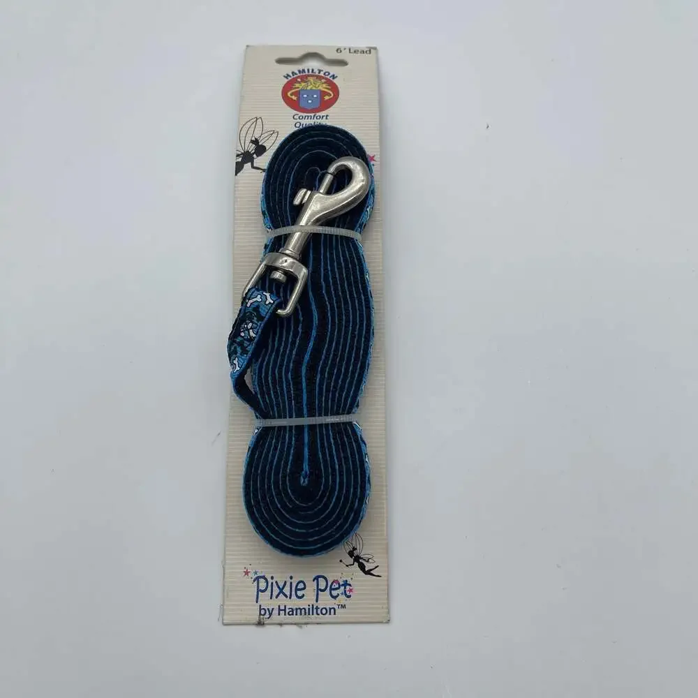 Hamilton Pixie‎ Pet 6' Lead Nylon Dog Leash W Bone Pattern Blue/Black 3/8